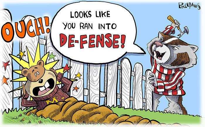 Goldy Gopher runs into Bucky's defense